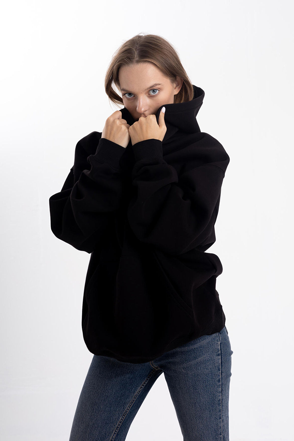 Siyah Kapşonlu sweatshirt