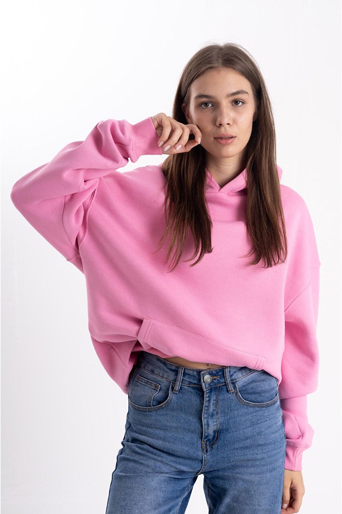 Pembe Kapşonlu sweatshirt