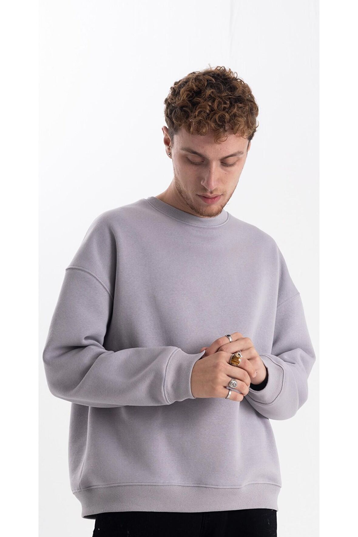 Unisex Gri Sweatshirt Oversize