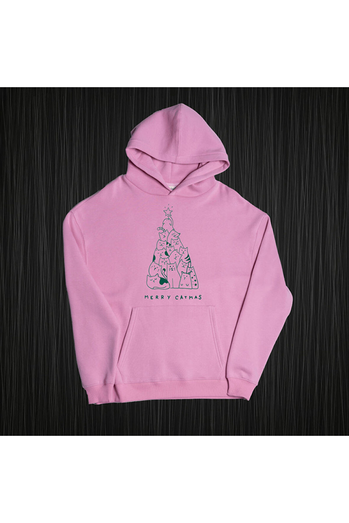 Unisex Merry Catmas Kapüşonlu Sweatshirt