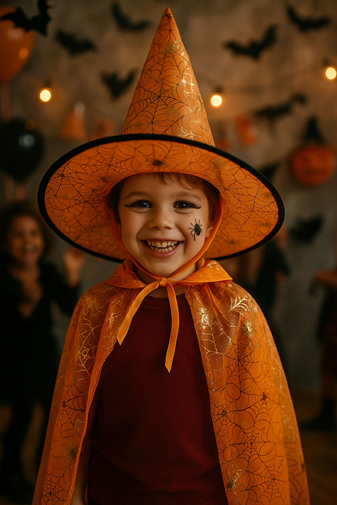Hallowen pelerin şapka Turuncu Örümcek Ağlı