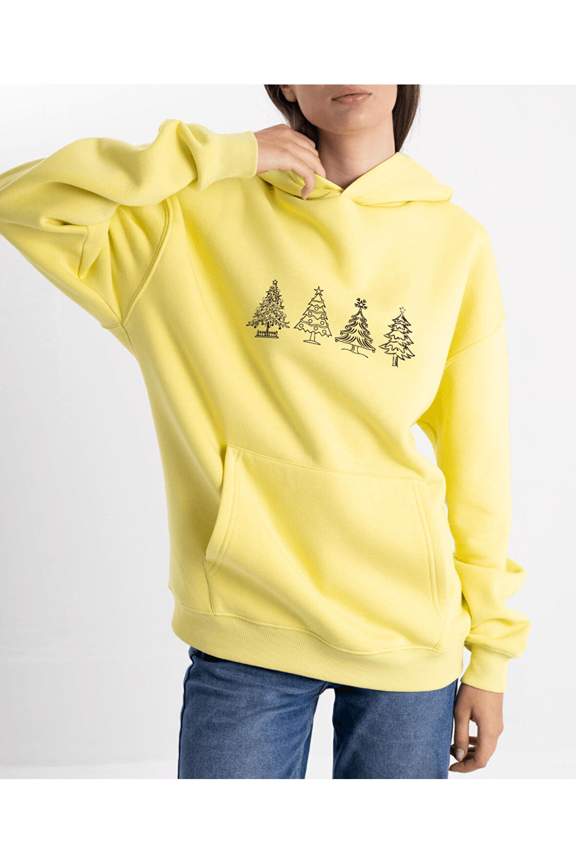 Unisex Oversize Ho Ho On Kapüşonlu Sweatshirt