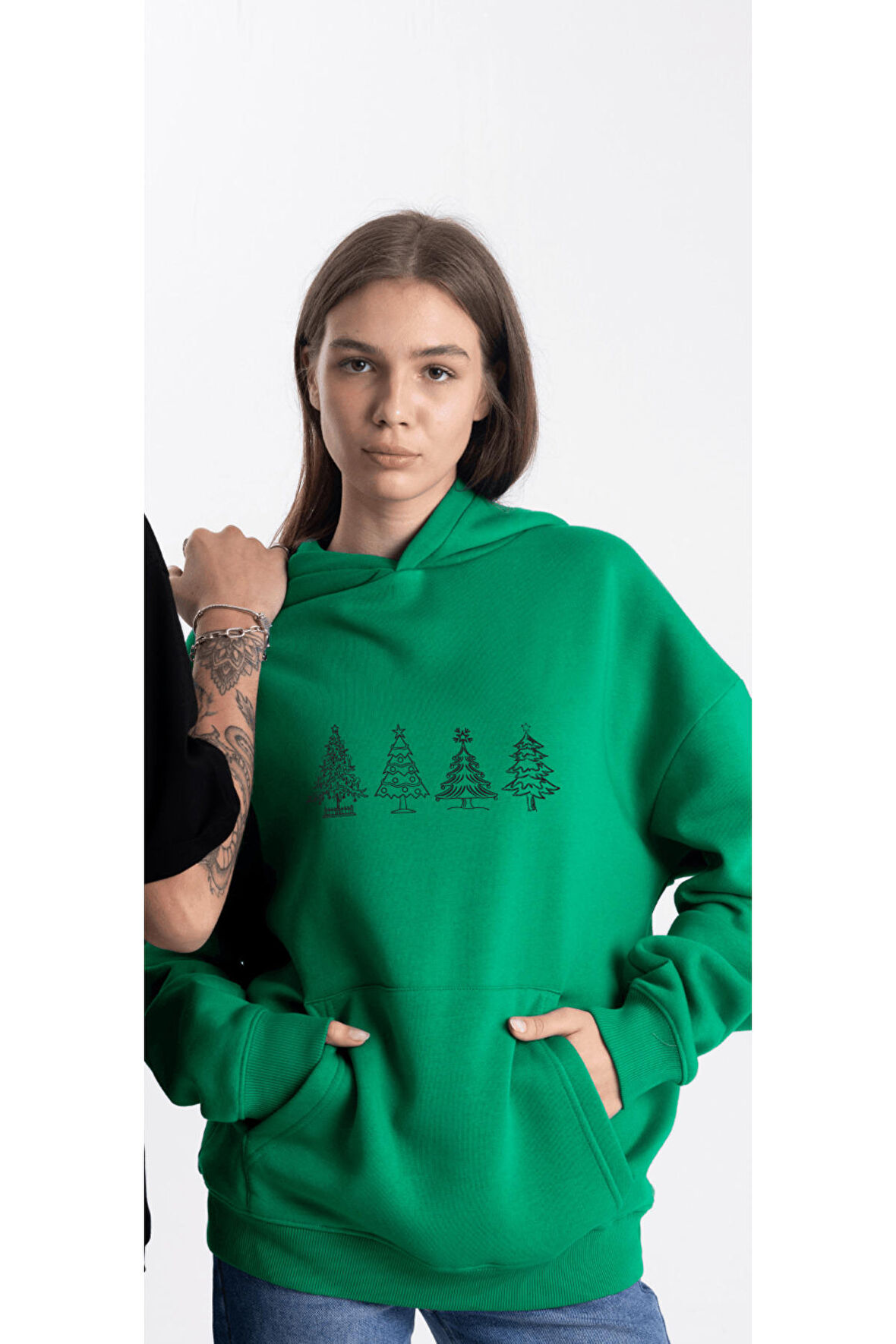 Unisex Oversize Ho Ho On Kapüşonlu Sweatshirt