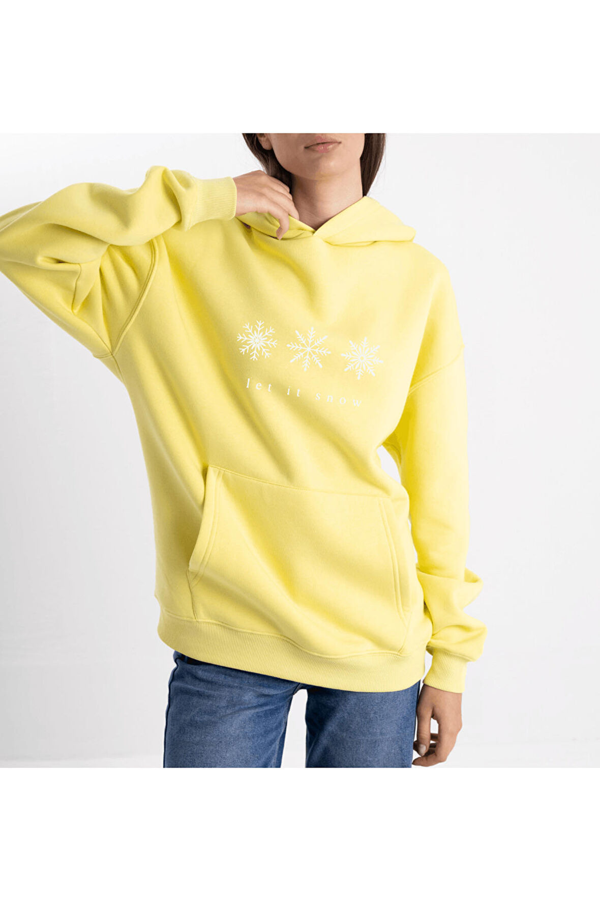 Unisex Oversize Let it Snow Kapüşonlu Sweatshirt