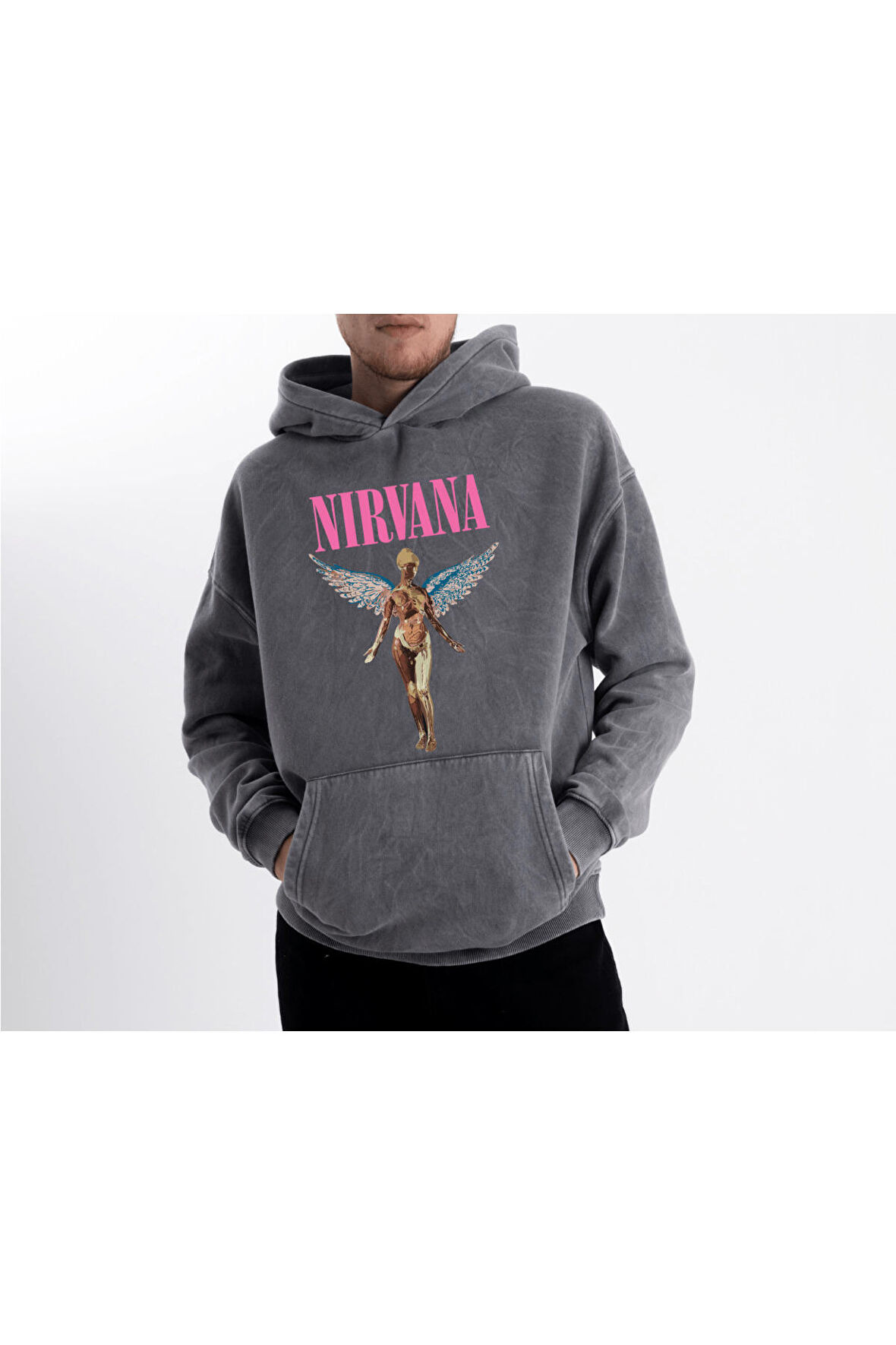 Unisex Oversize Eskitme Nirvana Kapüşonlu Sweatshirt