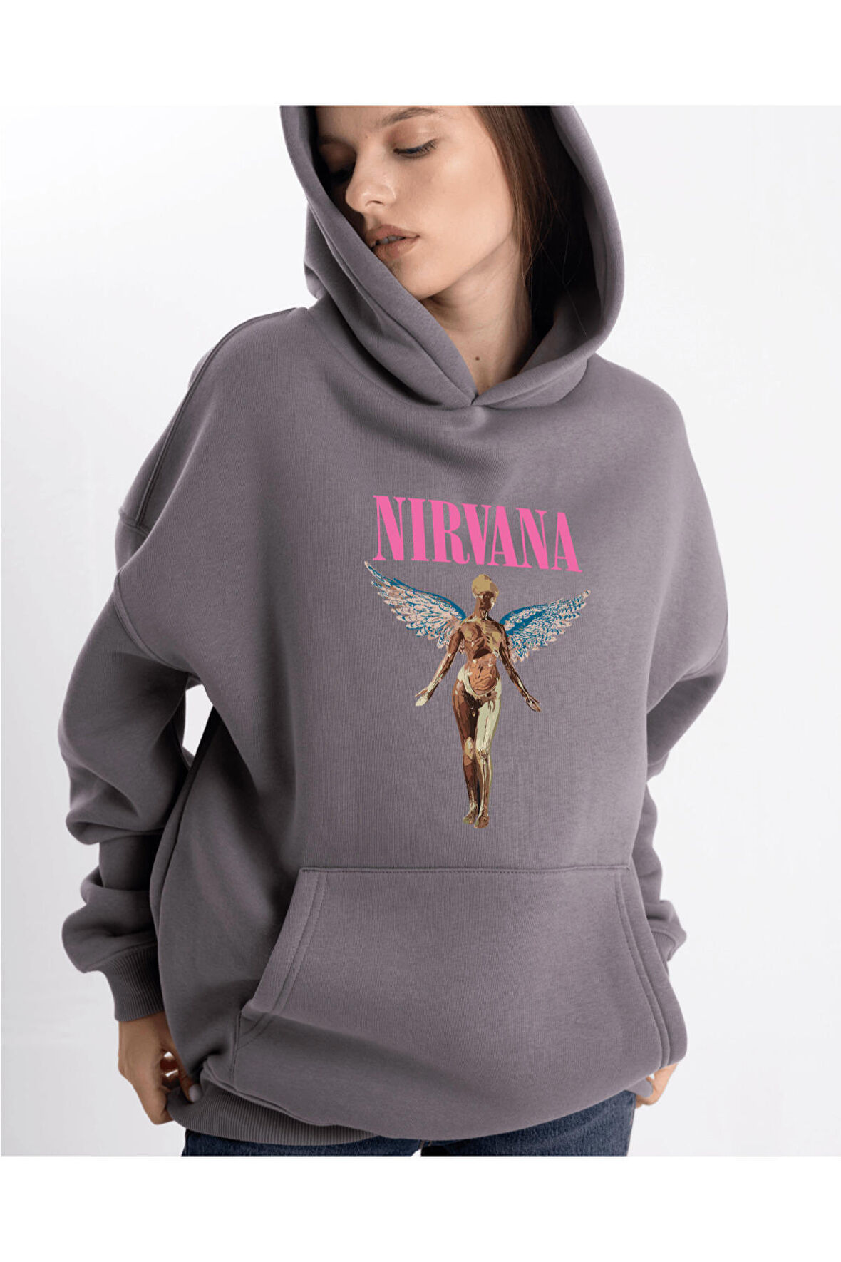 Unisex Oversize Nirvana Kapüşonlu Sweatshirt