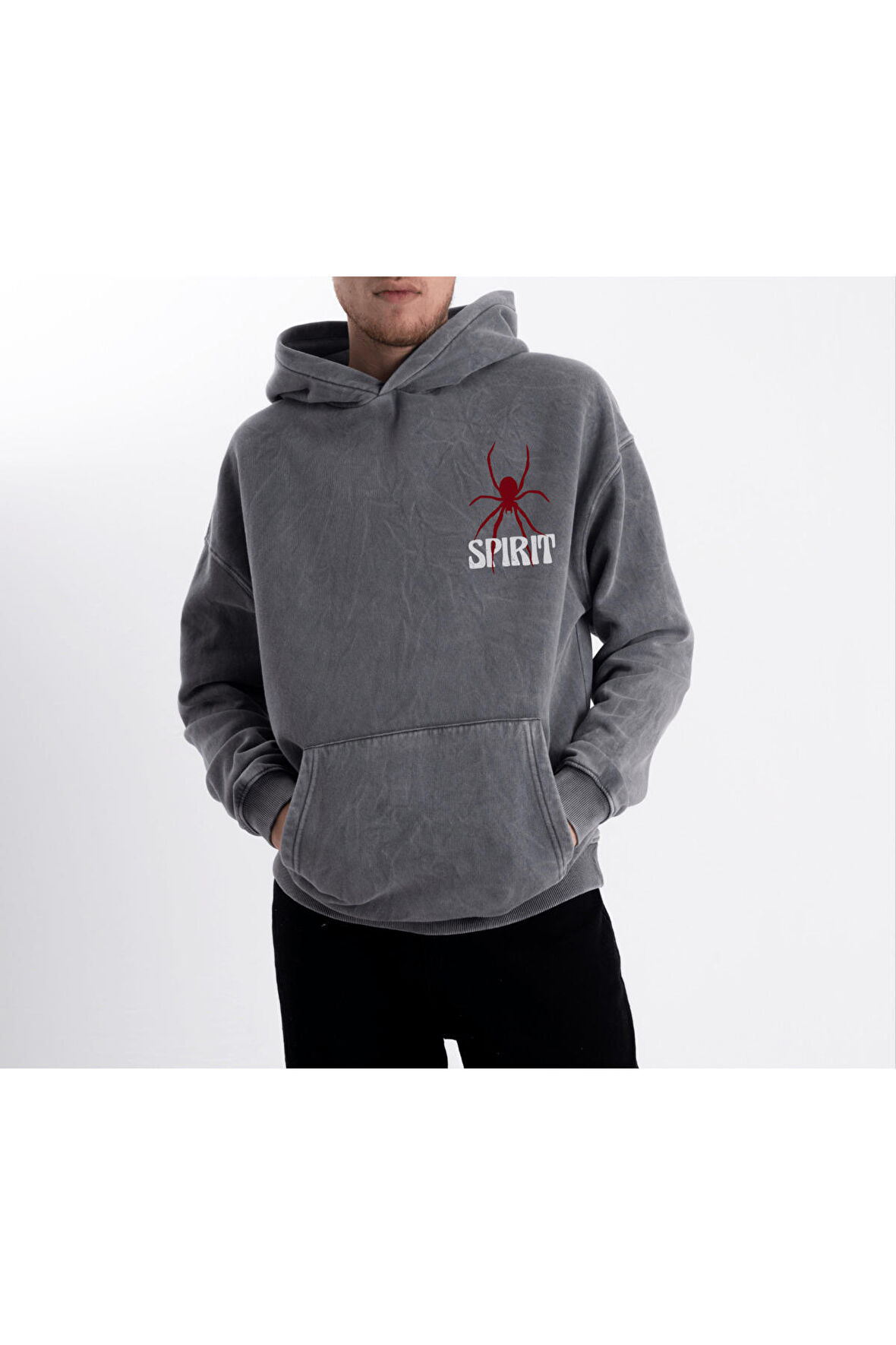Unisex Oversize Eskitme Spirit Kapüşonlu Sweatshirt