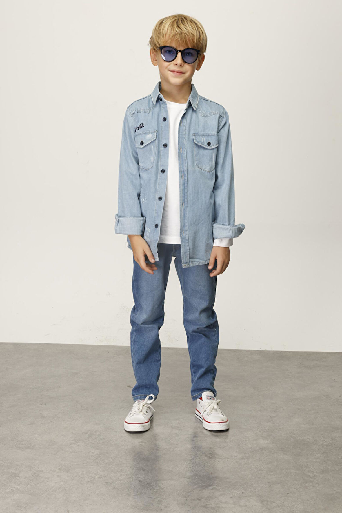 Jena Erkek Çocuk Kot Gömlek 6-14 Yaş Mavi