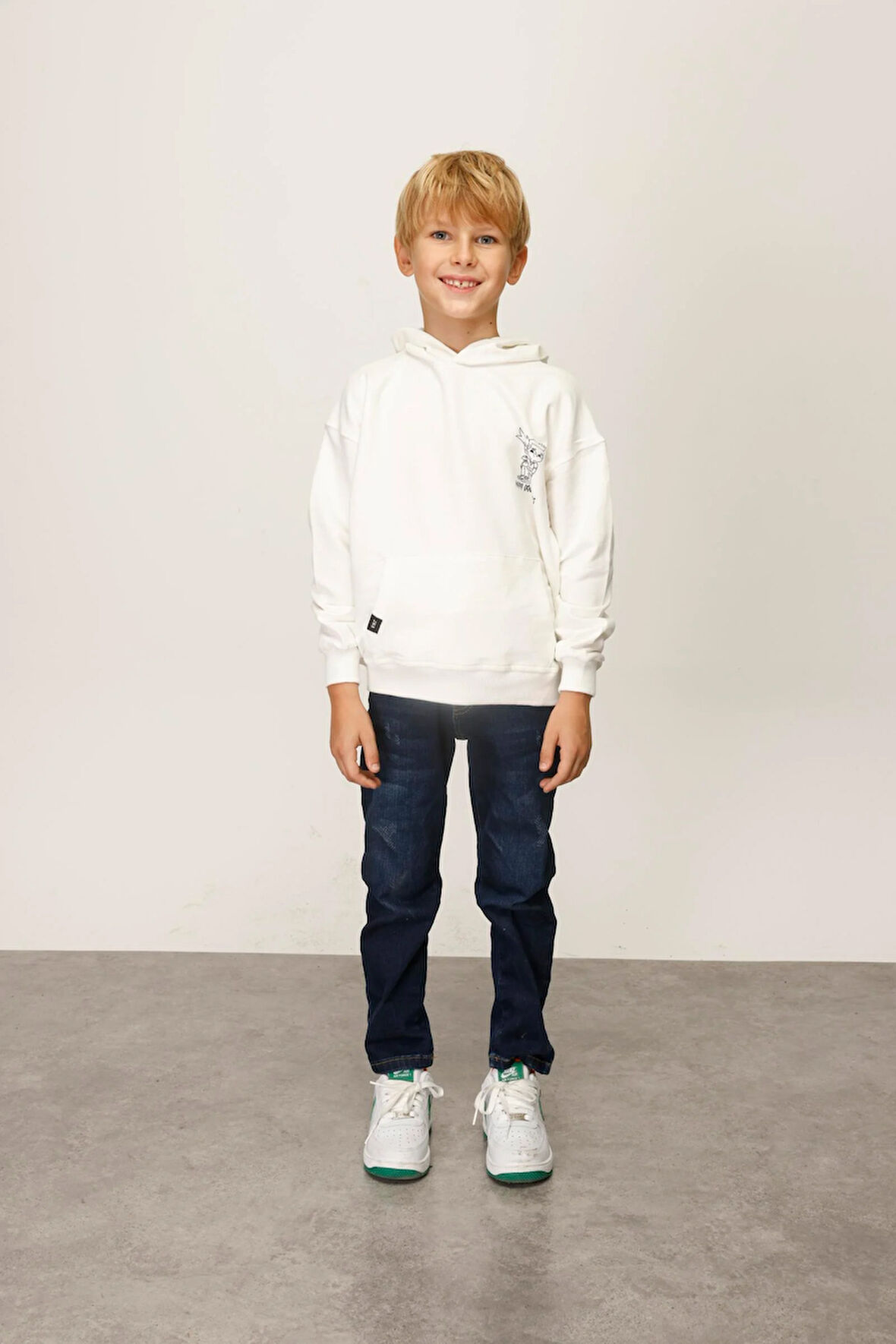 Jena Erkek Çocuk Happy Moment Kapüşonlu Sweatshirt 4-8 Yaş Ekru