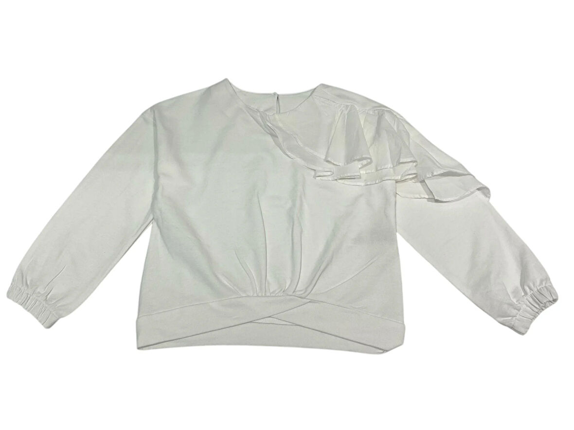 Cikoby Kız Çocuk Fırfırlı Sweatshirt 3-8 Yaş Ekru