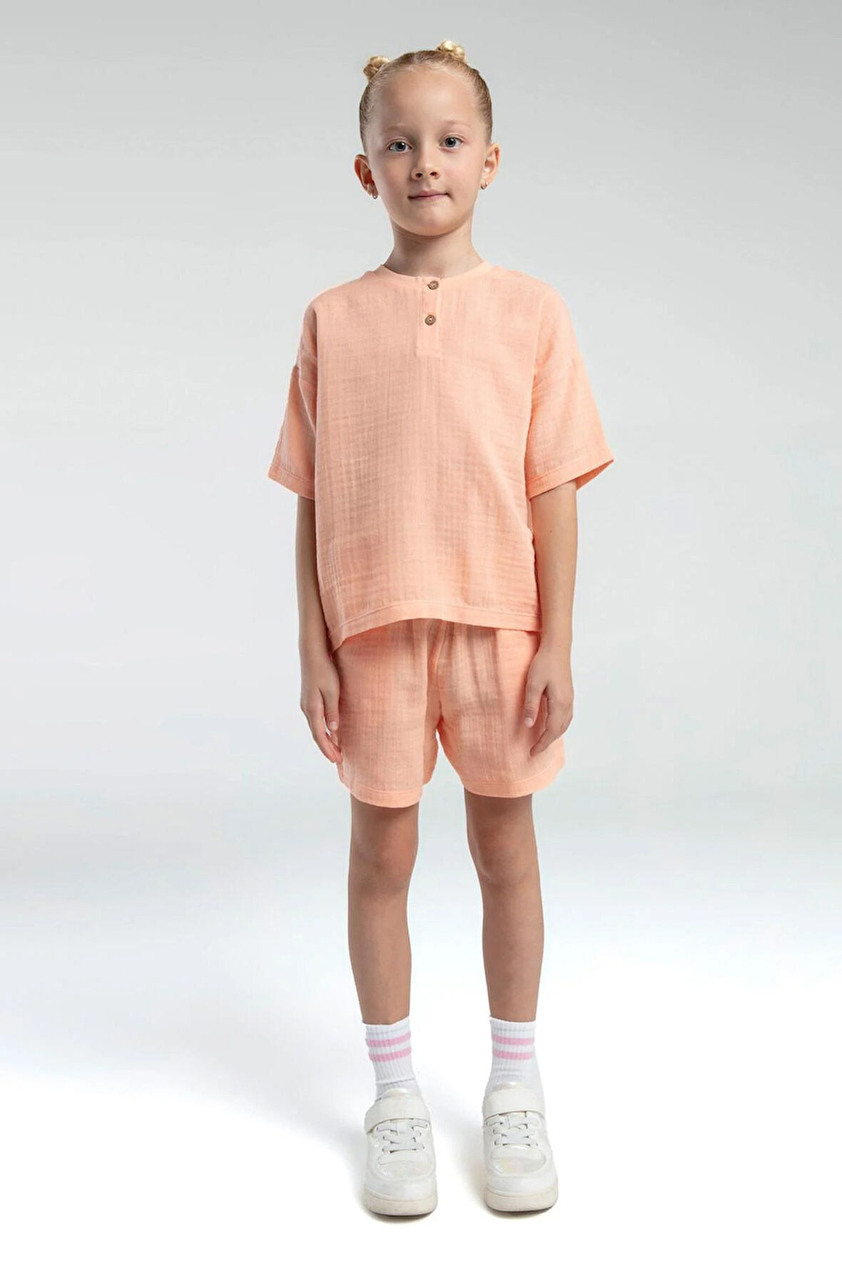 Rolypoly Kız Çocuk Müslin Şortlu Takım 2-8 Yaş Somon