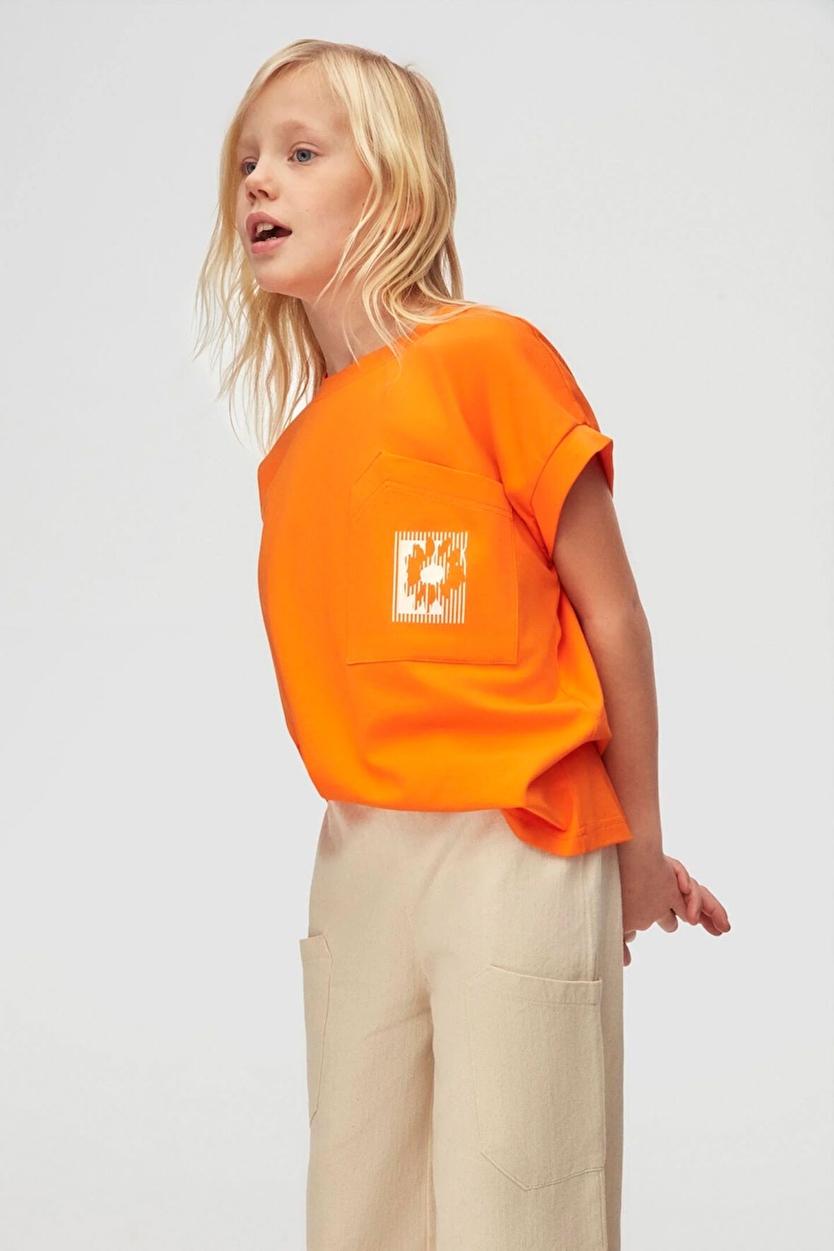 Nk Kız Çocuk Asimetrik Cepli Tshirt 8-14 Yaş Oranj