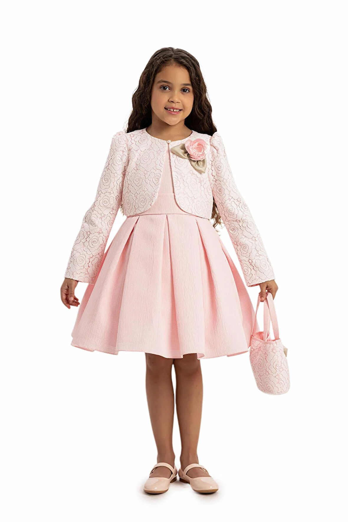 Pamina Kız Ceketli Şık Elbise 3-7 Yaş Pembe