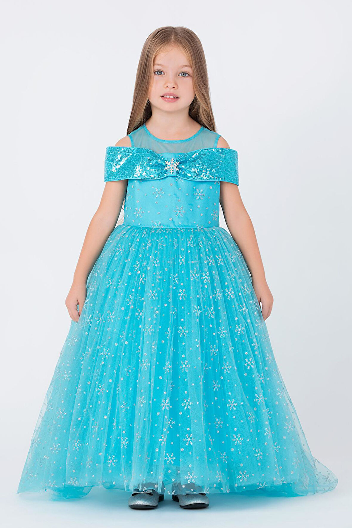 Pamina Kız Çocuk Elsa Elbise 3-7 Yaş Mavi