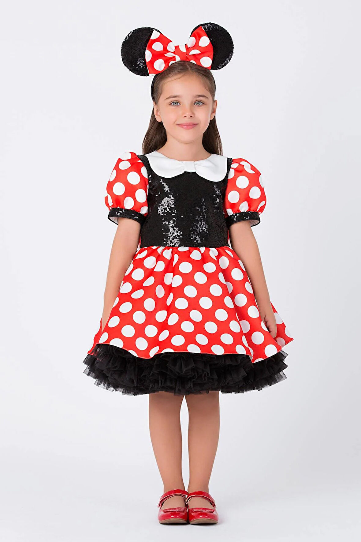 Pamina Kız Çocuk Minnie Mause Elbise 3-7 Yaş Kırmızı