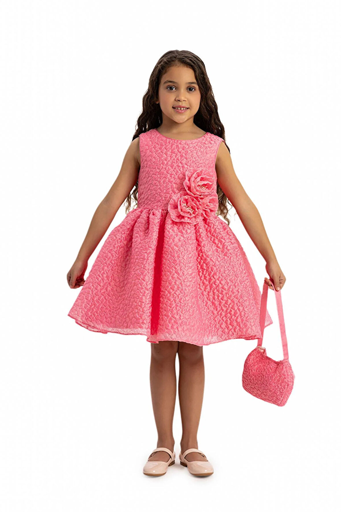 Pamina Kız Çocuk Çantalı Elbise 3-7 Yaş Fuşya