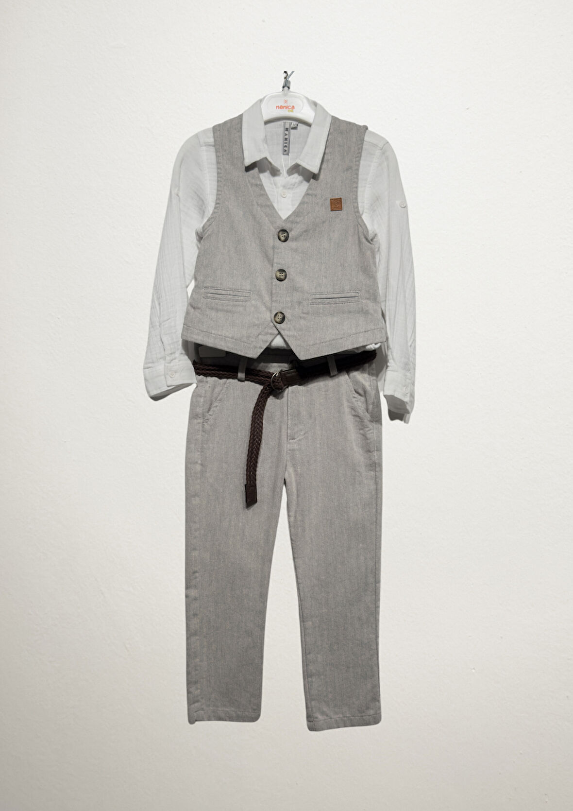 Nanica Erkek Çocuk Yelekli 3'llü Takım 3-8 Yaş Gri