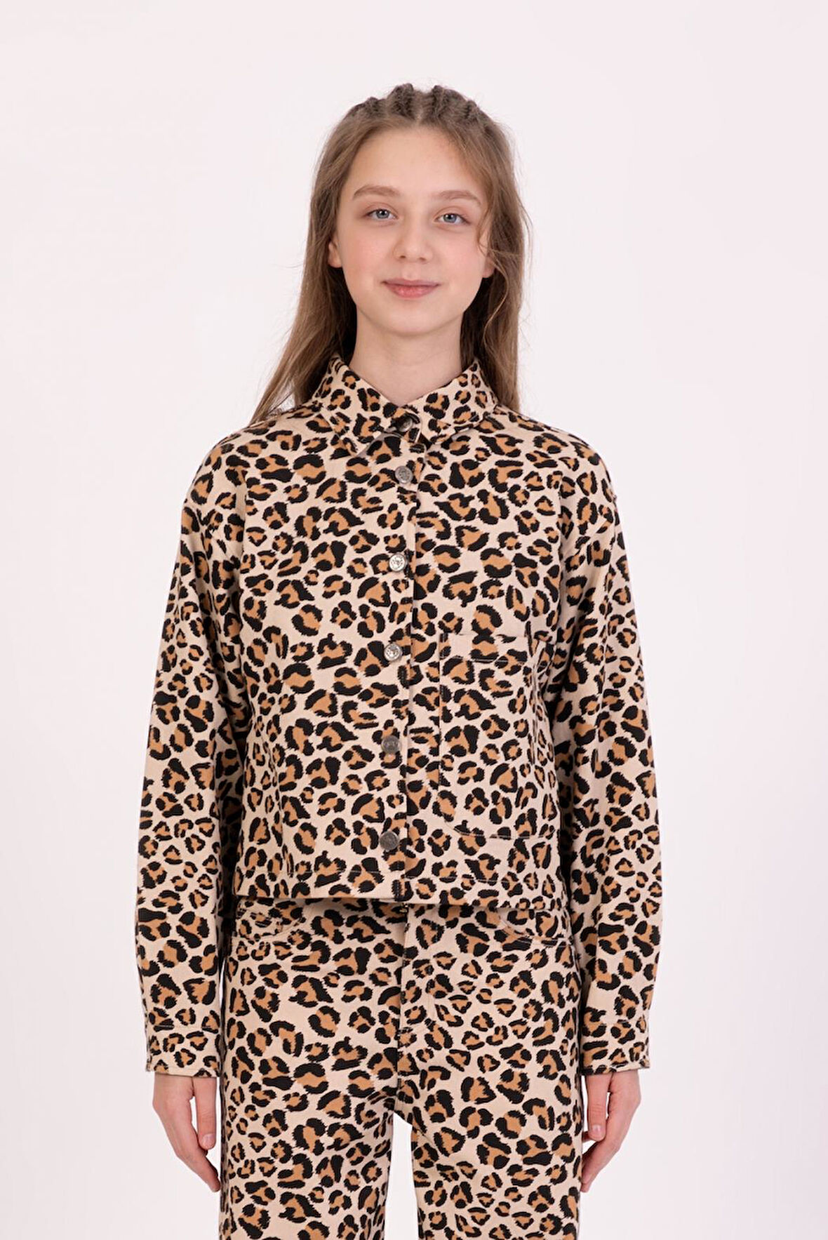 Dmb Kız Çocuk Leopar Ceket 9-14 Yaş Bej