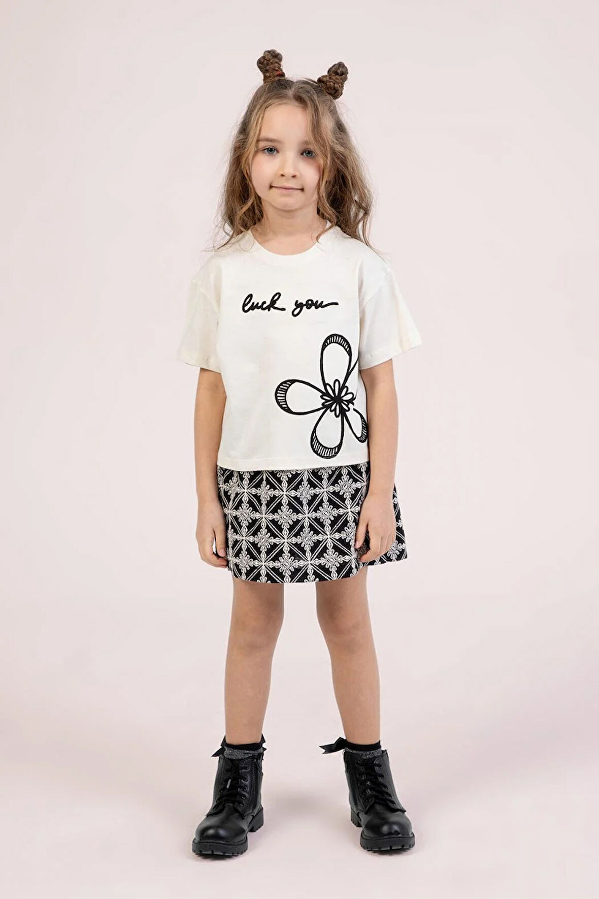 Dmb Kız Çocuk Baskılı Etekli Takım 4-9 Yaş Siyah