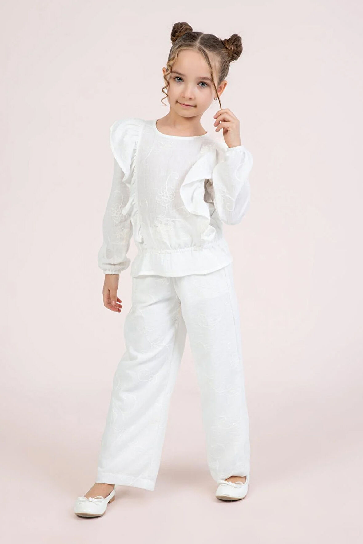 Dmb Kız Çocuk İşlemeli Bluz 4-9 Yaş Ekru