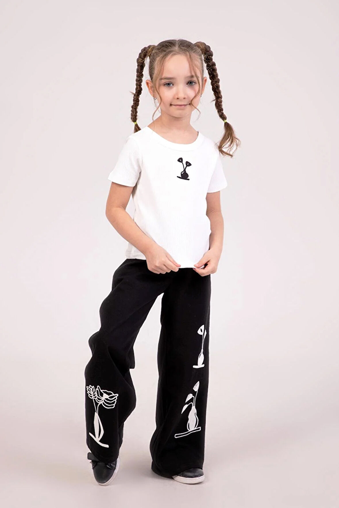 Dmb Kız Çocuk Baskılı Pantolon 4-9 Yaş Siyah