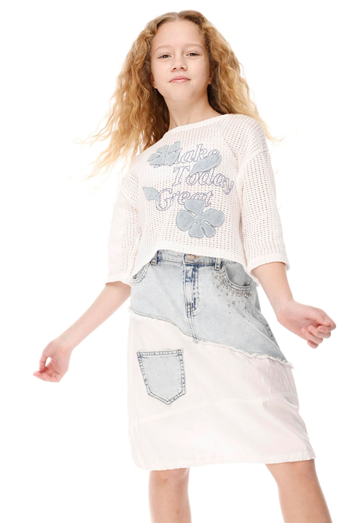 Jena Kız Çocuk Denim Parçalı Etek 9-14 Yaş Mavi