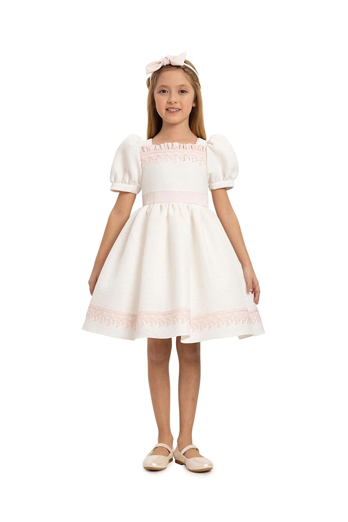 Pamina Kız Çocuk Saç Aksesuarlı Elbise 3-7 Yaş Ekru