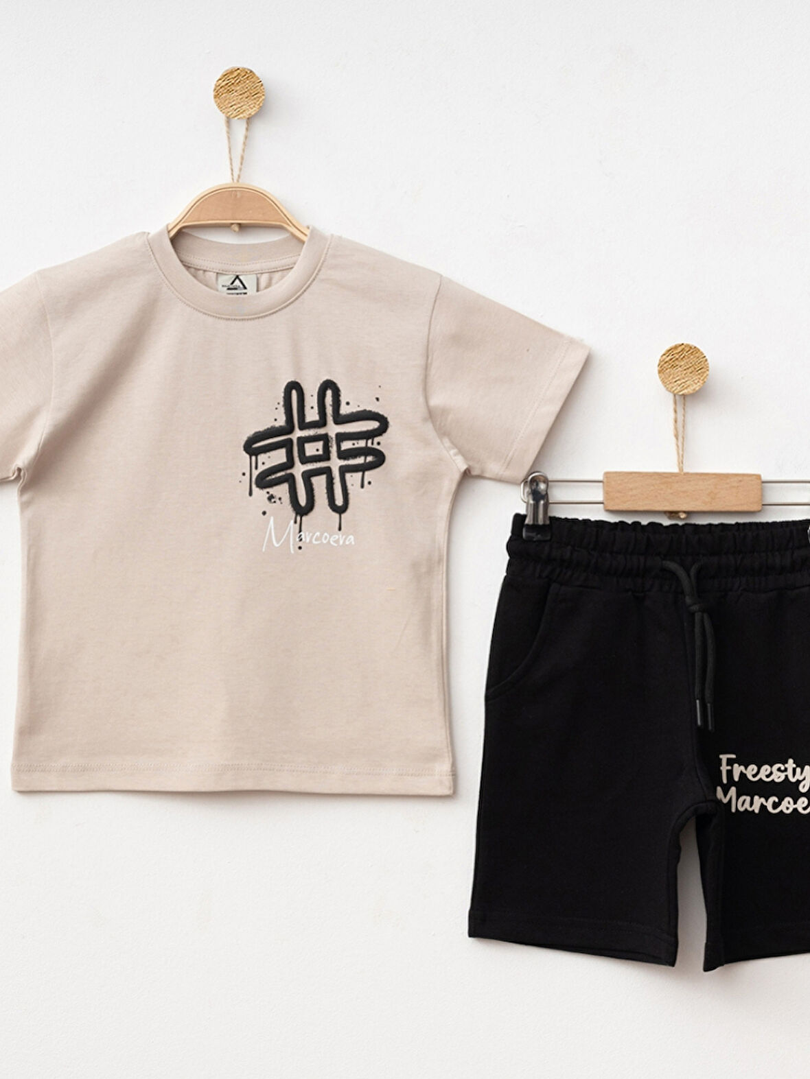 Marcoera Erkek Çocuk Baskılı Şortlu Takım 4-12 Yaş Bej
