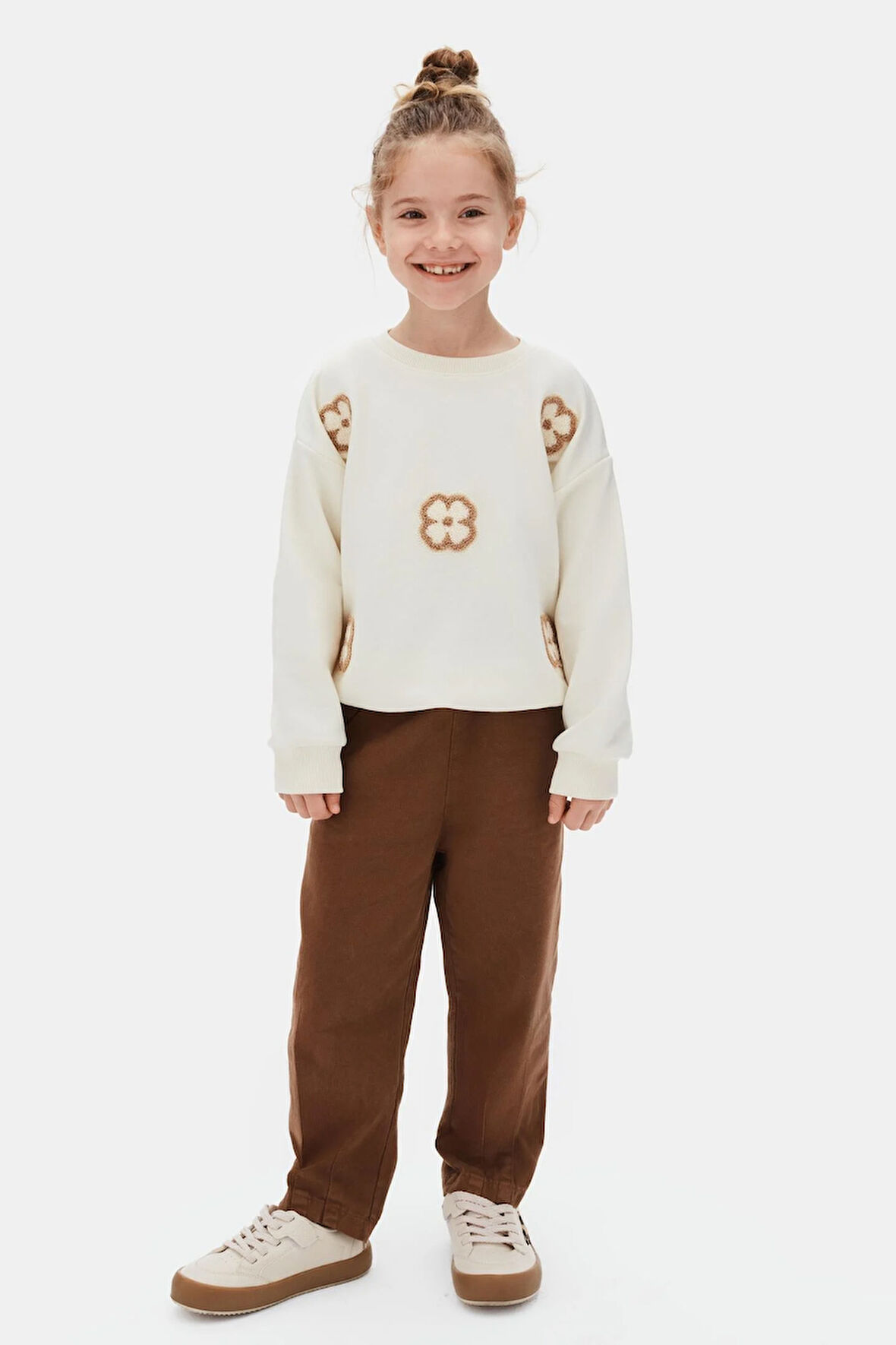 Nk Kız Çocuk Çiiçek Sweatshirt 4-8 Yaş Ekru