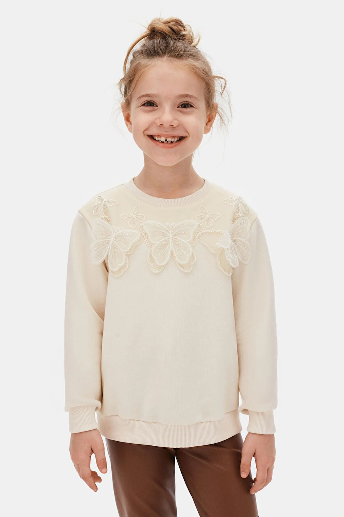 Nk Kız Çocuk Kelebek Sweatshirt 4-8 Yaş Krem