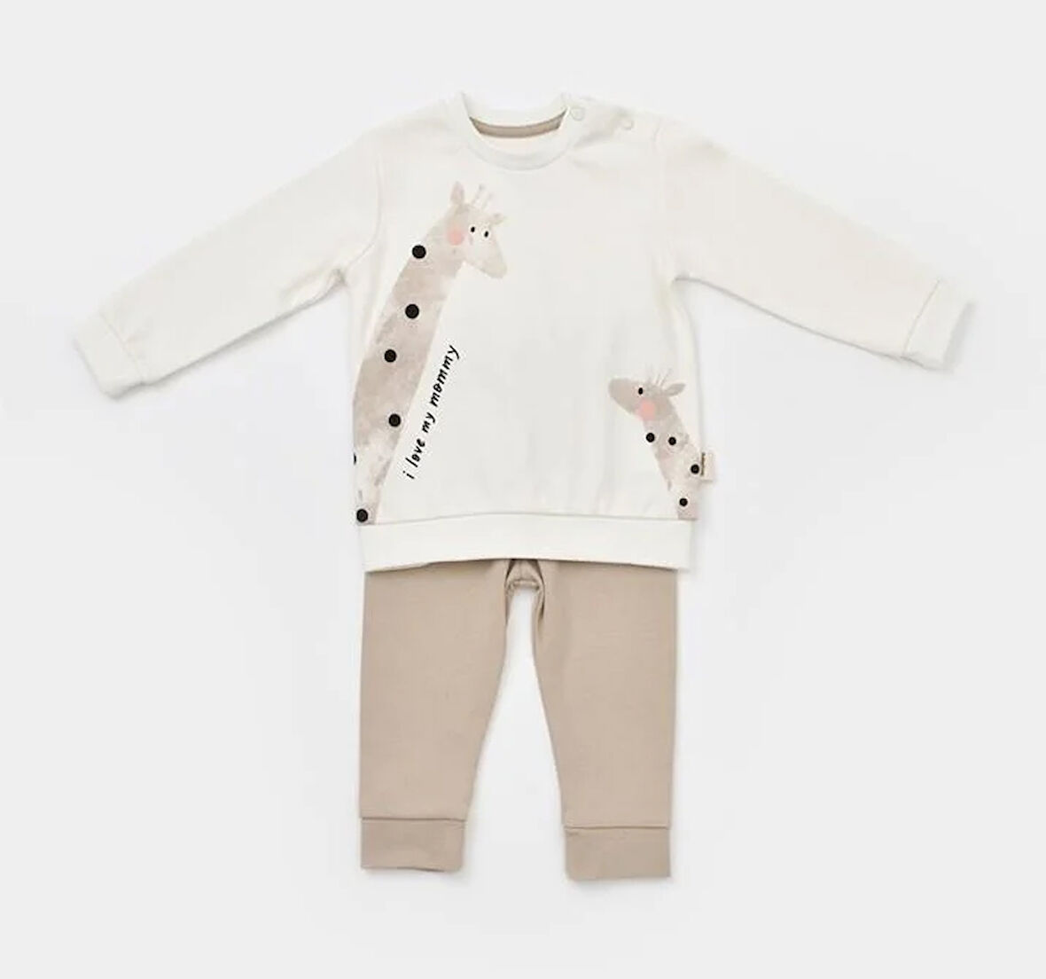 BabyCosy Erkek Bebek Baskılı Takım 3-24 Ay Ekru