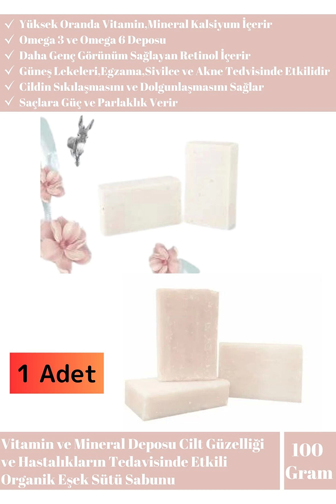 Özel Üretim Doğal Bitkisel Saç Yüz Vücut El Cilt Güzelleştirici Mucizevi Eşek Sütü Sabunu 1 Adet