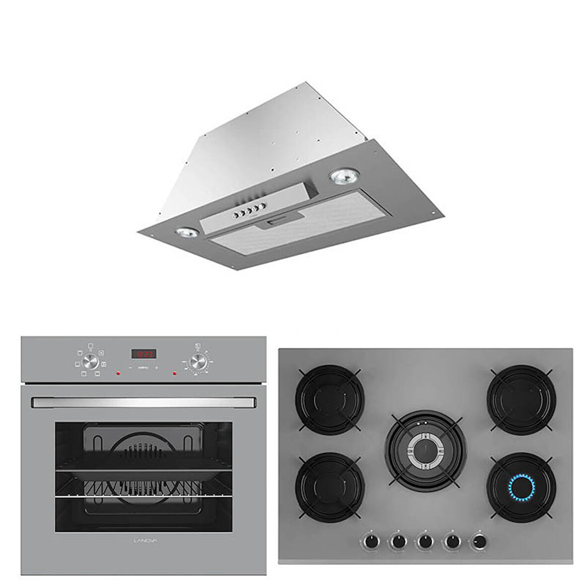Lanova İtalyan 4406G01 - G17402-117 - 1018X52 5 Gözlü Gri Cam Ankastre Set