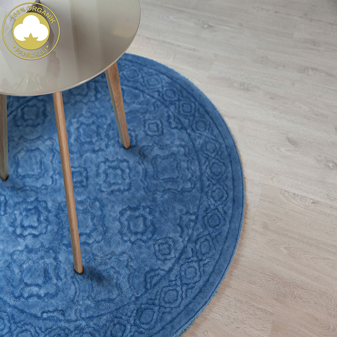 Alanur Aspendos Eskitme Hardal Cotton Yuvarlak Halı