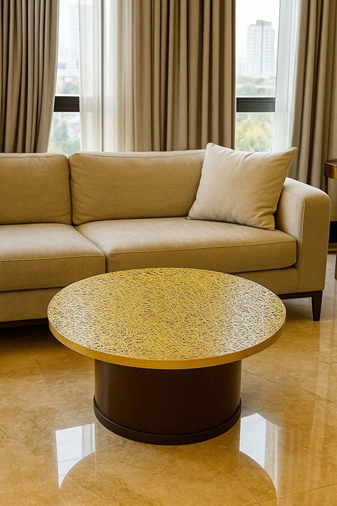 Çeyizlik Lüks Hasır PVC Yuvarlak Orta Salon Sehpa Örtüsü – Silinebilir, Dantel Desenli Masa Örtüsü