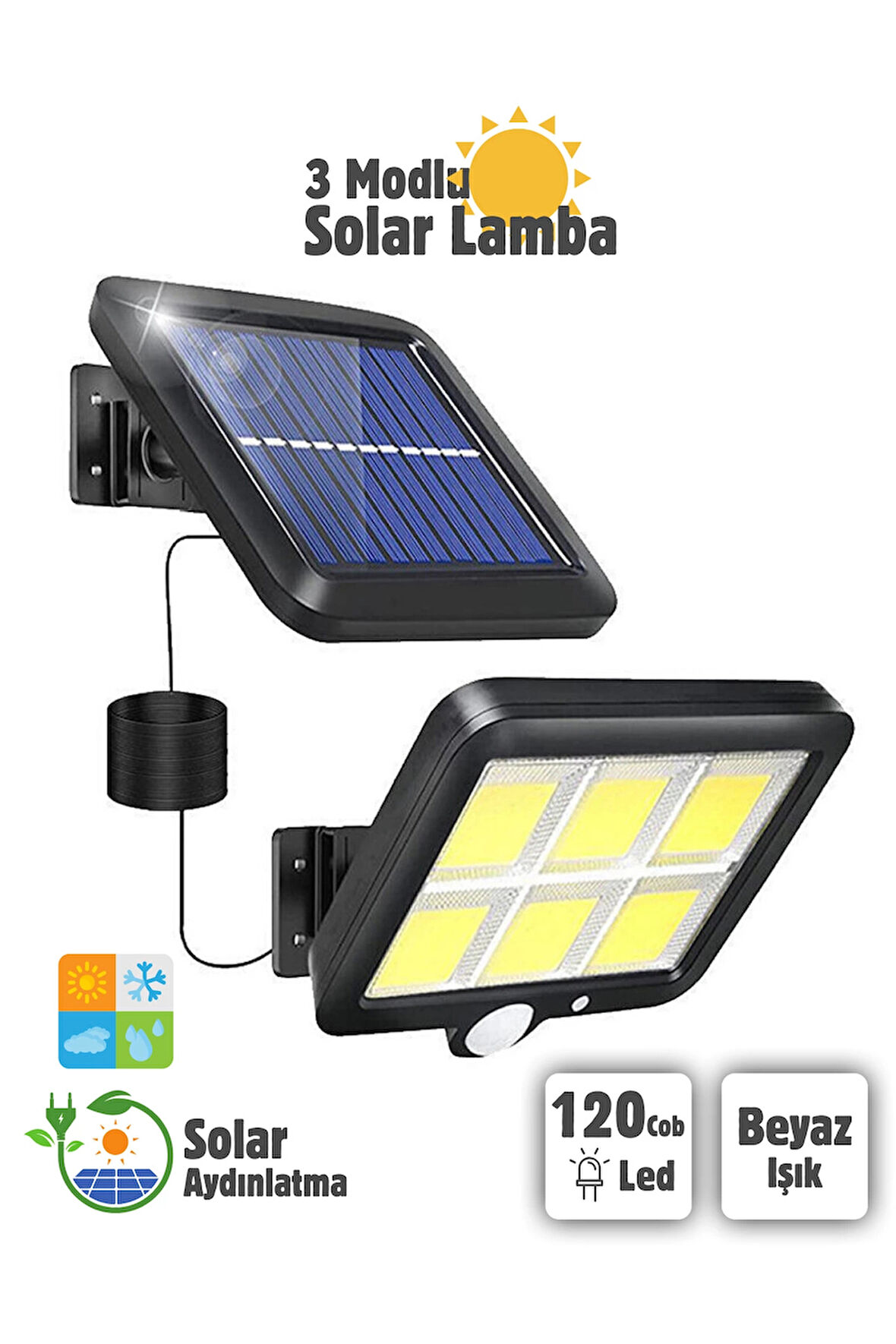 120 Ledli Sensörlü Güneş Enerjili 3 Mod 4,5 Metre Kablolu Solar Sokak Lambası