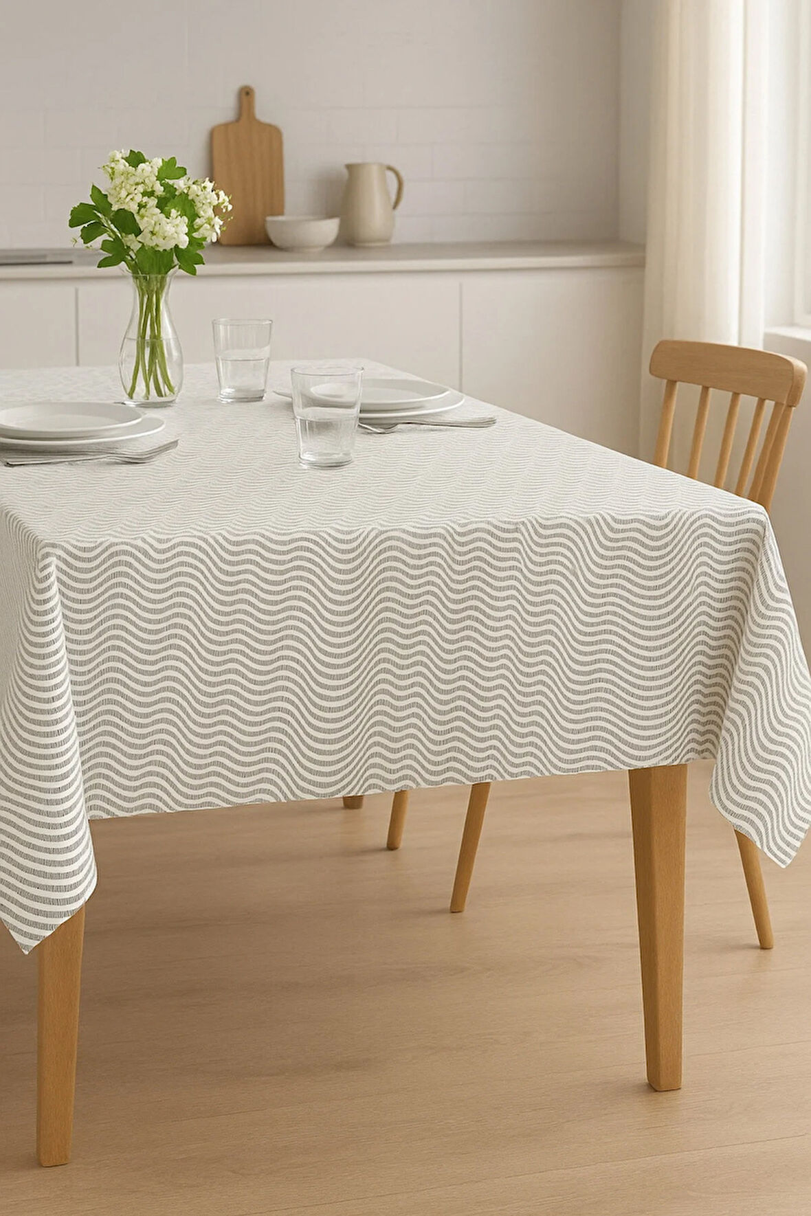 Hasır Desen Lüks PVC Silinebilir Su Geçirmez Masa Örtüsü – Modern Sofra Bezi, Kaymaz Şık Muşamba