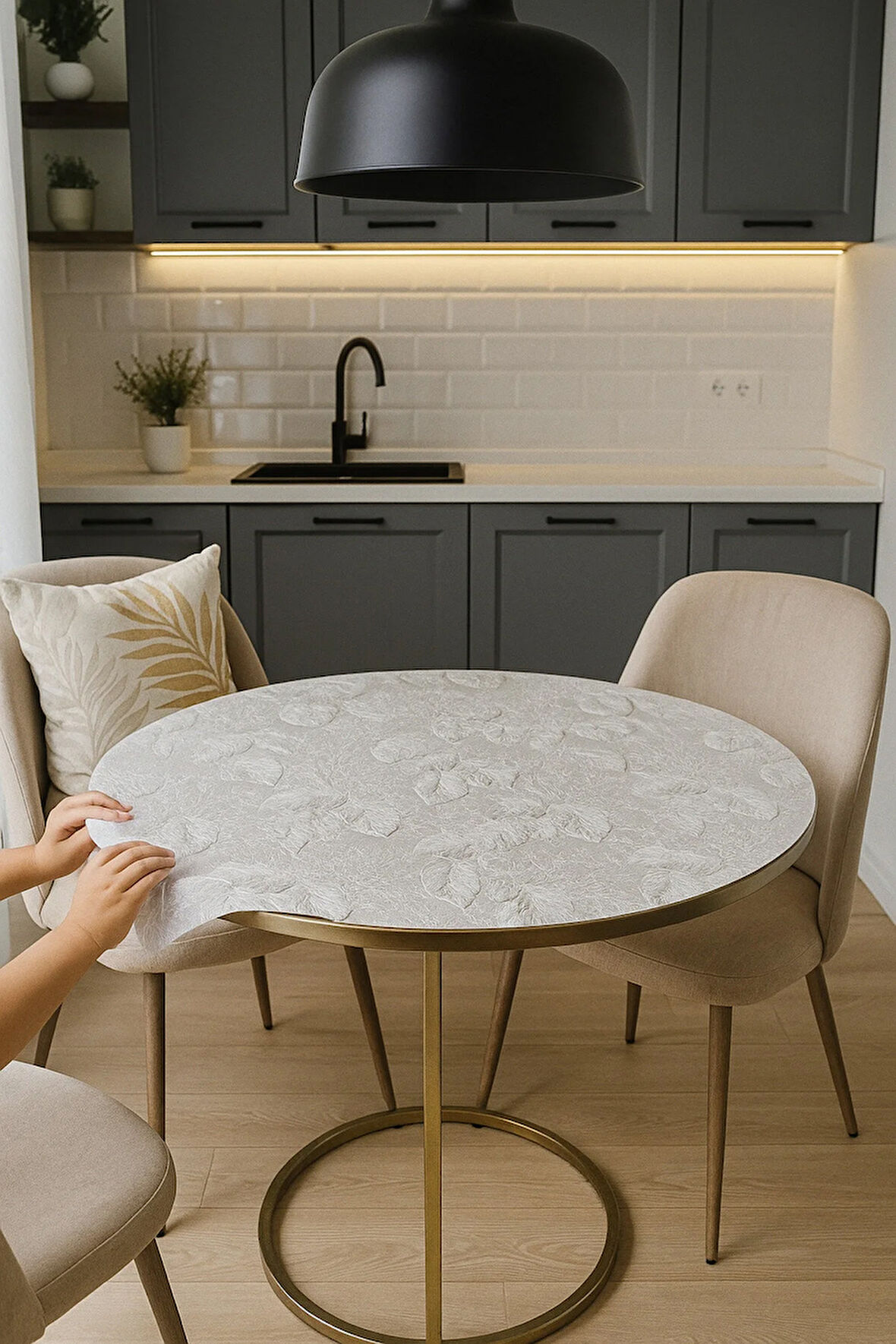 Yuvarlak Orta Sehpa Yaprak Desenli Çeyizlik Pvc Şeffaf Masa Örtüsü Hasır Lüx Silinebilir Sofra Bezi