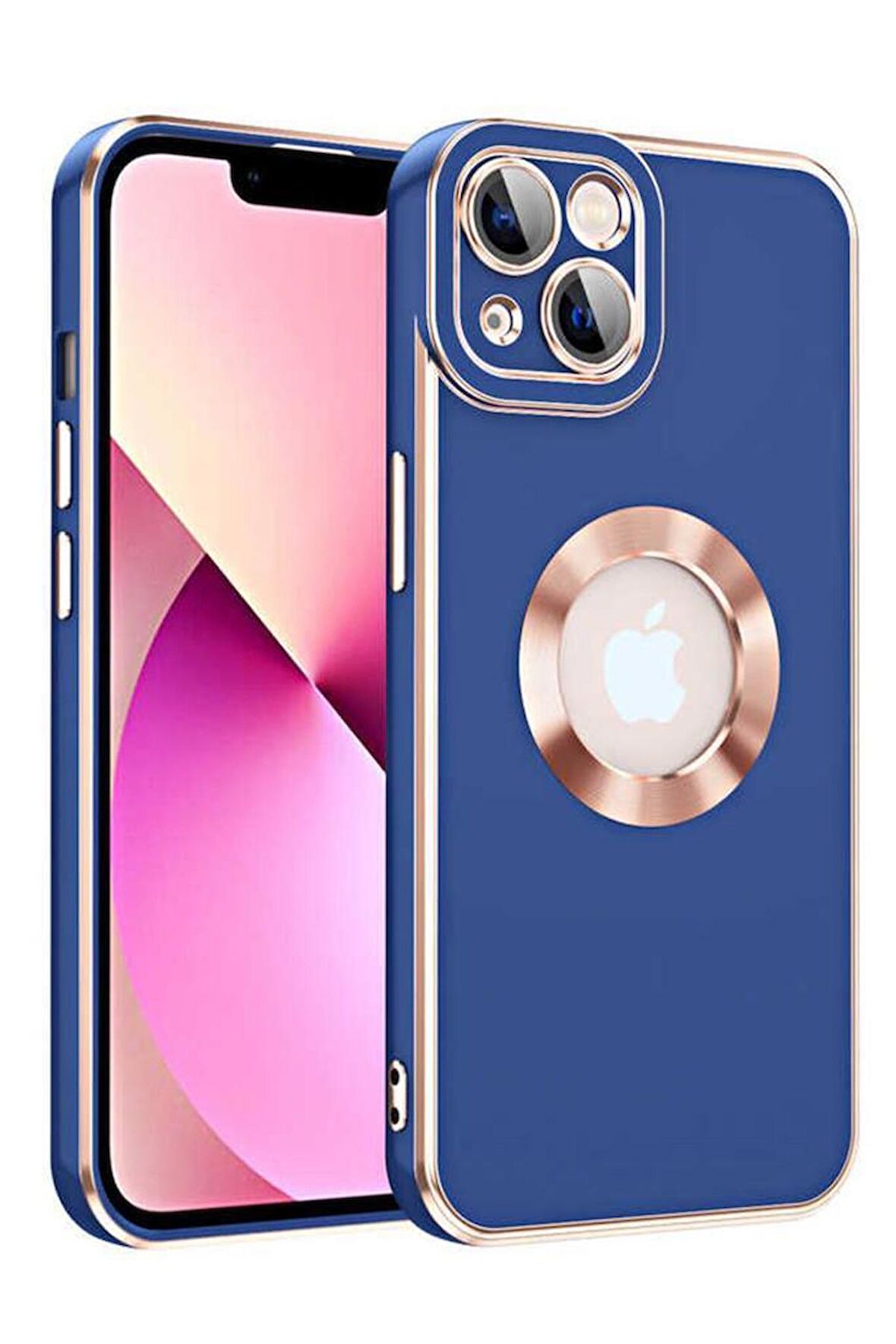 iPhone 14 Plus Kılıf Kamera Korumalı Logo Çevresi Halka Tasarım Lüx Kapak