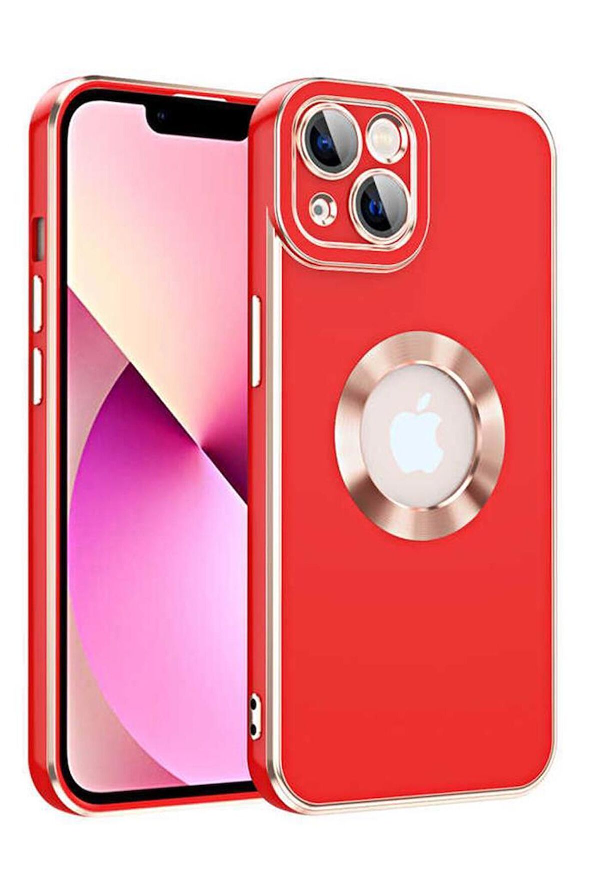 iPhone 14 Plus Kılıf Kamera Korumalı Logo Çevresi Halka Tasarım Lüx Kapak