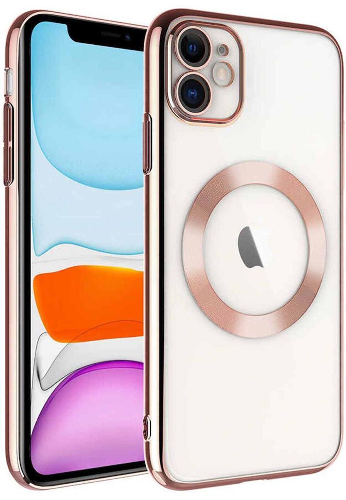 iPhone 11 Kılıf Kamera ve Lens Korumalı Magsafe Şeffaf Renkli Çerçeveli Sert PC Lüx Kapak 