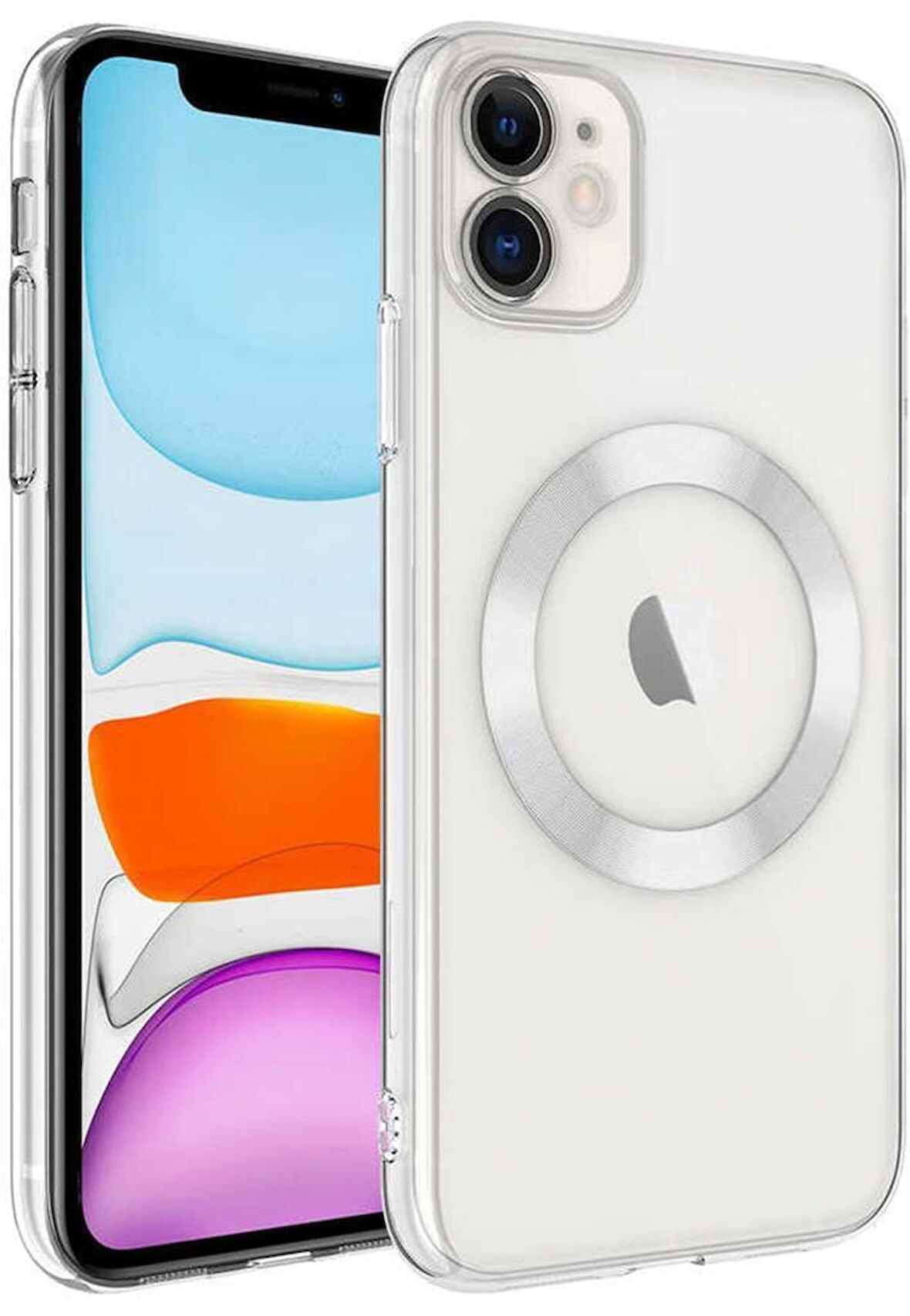 iPhone 11 Kılıf Kamera ve Lens Korumalı Magsafe Şeffaf Renkli Çerçeveli Sert PC Lüx Kapak 