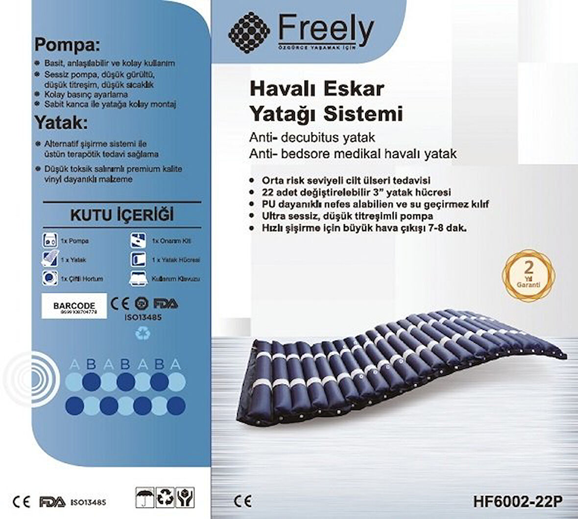 Medikalcim Boru Tipli Havalı Yatak Freely HF6002-22P