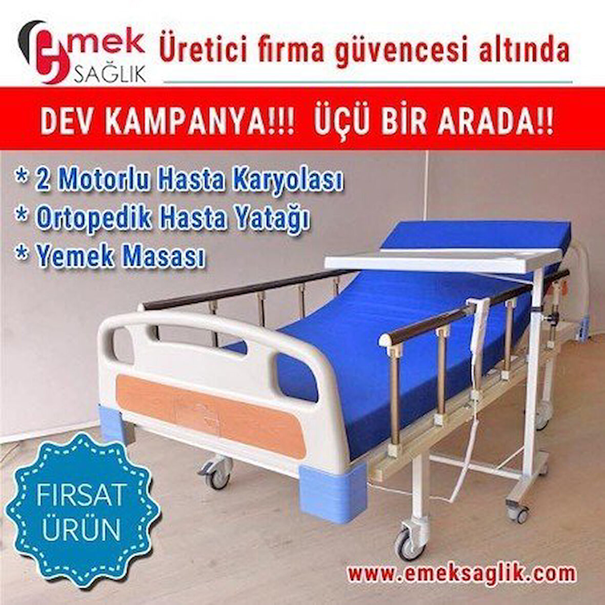 Medikalcim Tabanca Korkuluklu Hasta Yatağı Y Masası