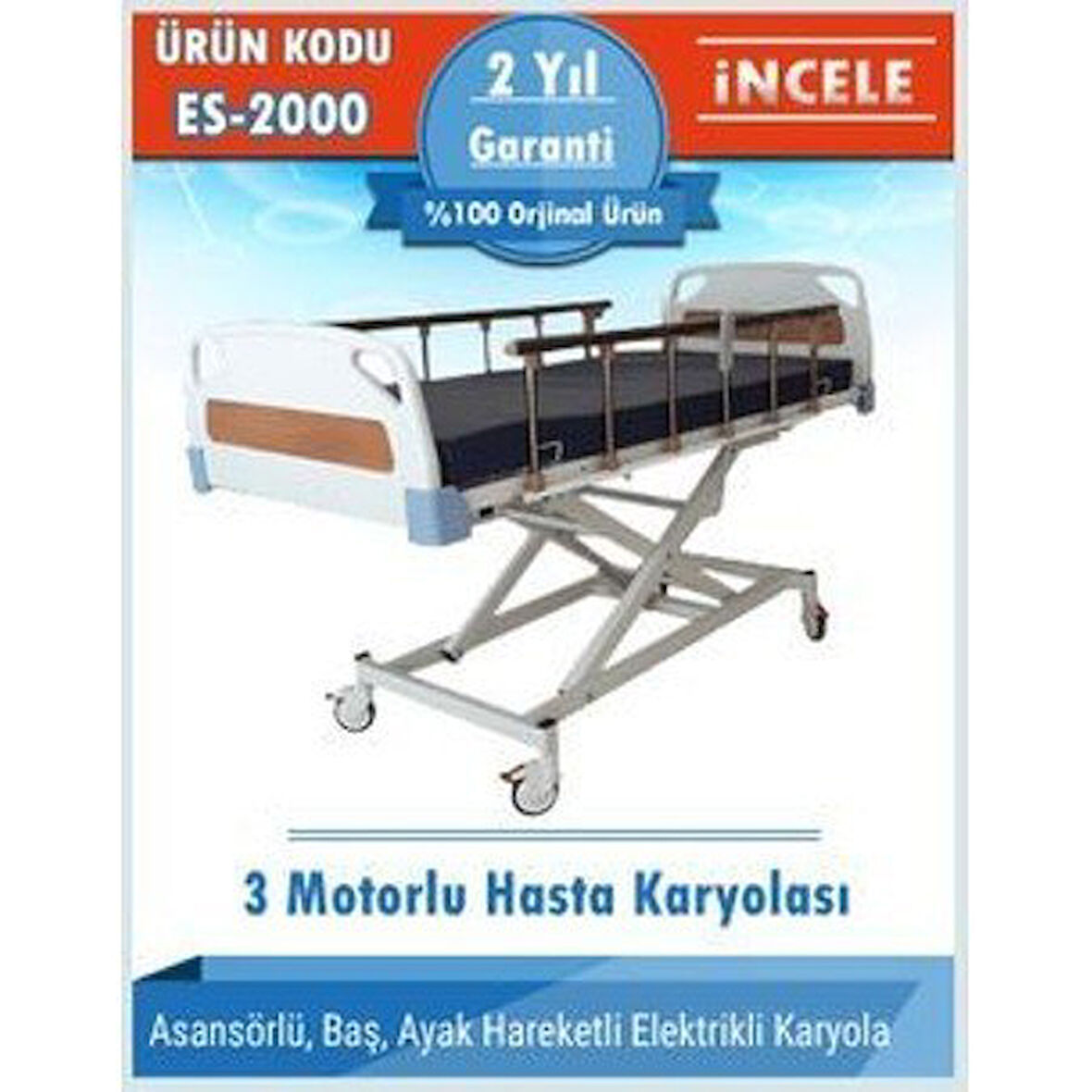 Medikalcim 3 Motorlu Hasta Yatağı Full Abs Kaplama