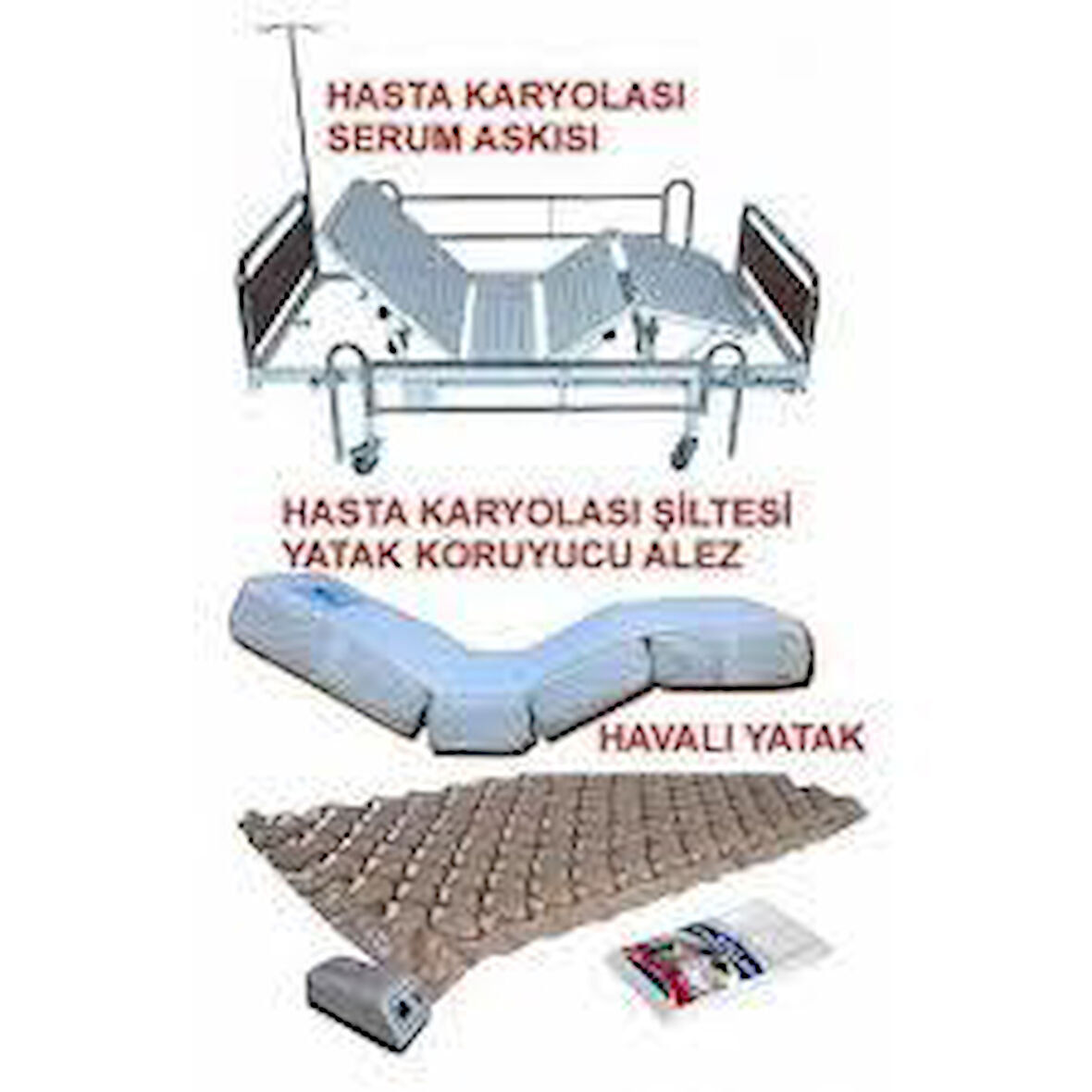 Medikalcim 2 Motorlu Hasta Yatağı+Havalı Şişme Yatak+Alez
