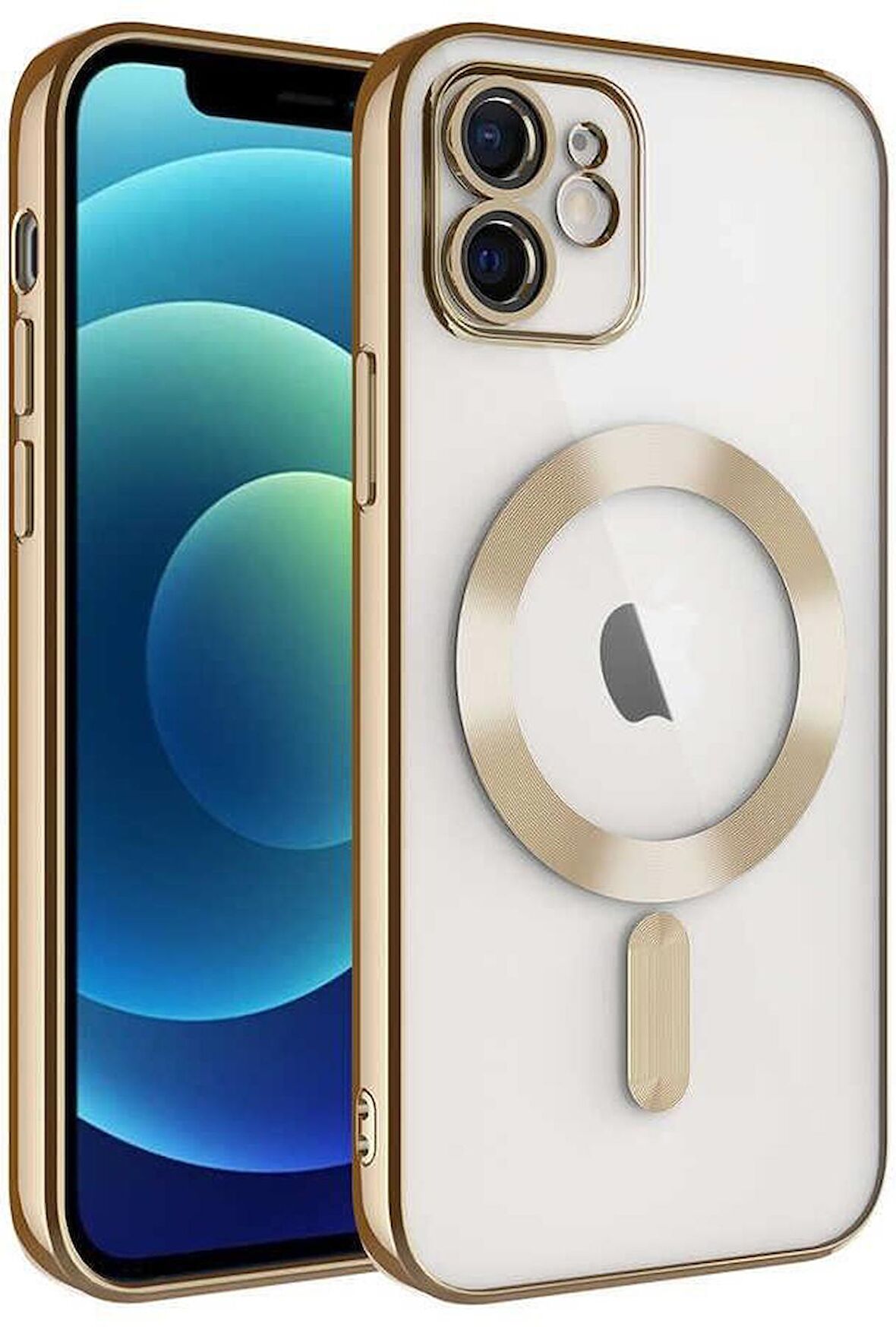 iPhone 12 Kılıf Magsafe Köşeleri Renkli Şeffaf Kamera Lens Korumalı