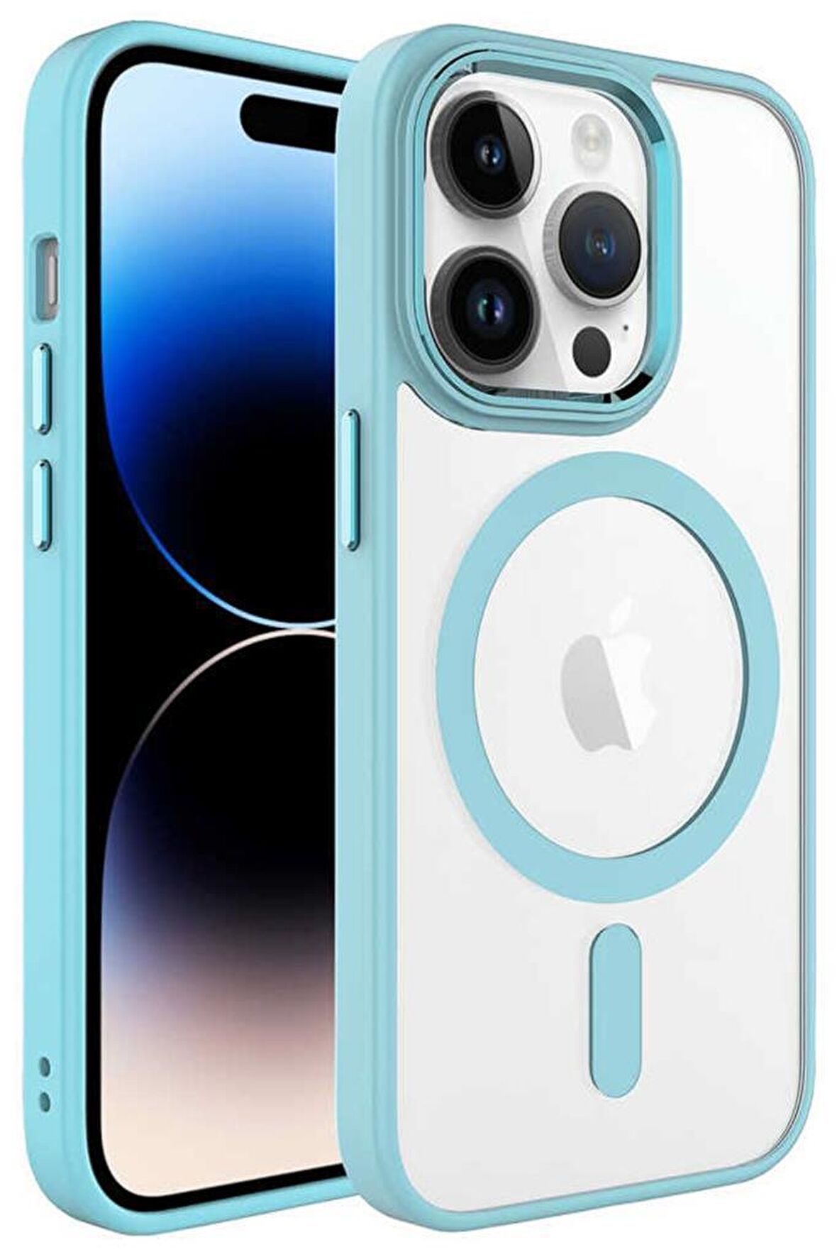 Apple iPhone 14 Pro Kılıf Renkli Kenar Şeffaf Kamera Çevresi Metal Magsafe TPU Silikon