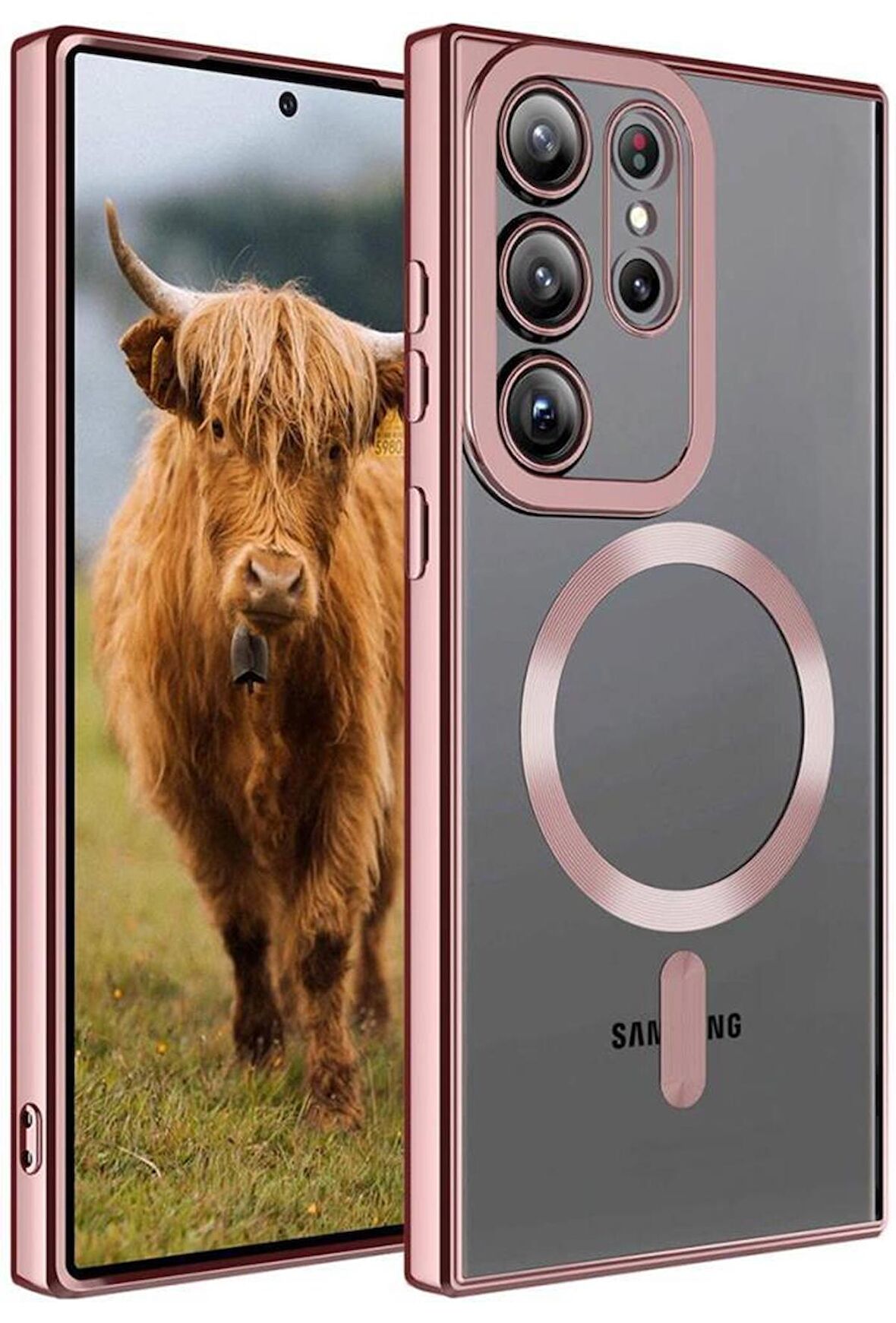 Galaxy S23 Ultra Kılıf Köşeleri Renkli Şeffaf Kamera Korumalı Magsafe Lüx Kılıf