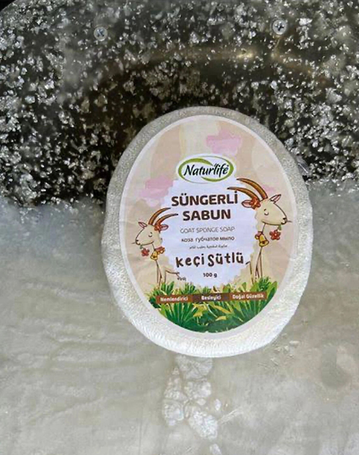 Süngerli keçi sütlü sabun 3*100